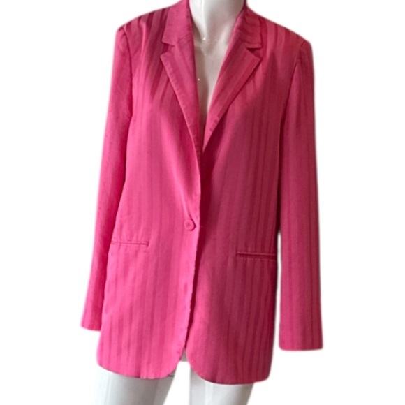 Mango Fuschia Pink Satin Striped Straight Flowy Blazer Size S - Picture 6 of 16
